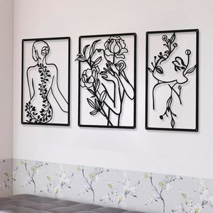 3 Pieces Metal Minimalist Abstract Woman Wall Art Line Drawing Wall Art Decor😄